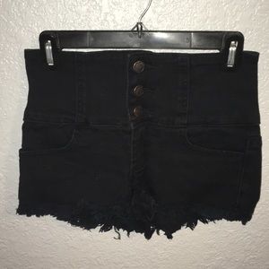 3 Button High Waisted Black Shorts